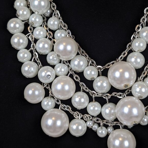 (2/$20) 3-Strand Faux Pearl Bauble Statement Necklace - Picture 3 of 5